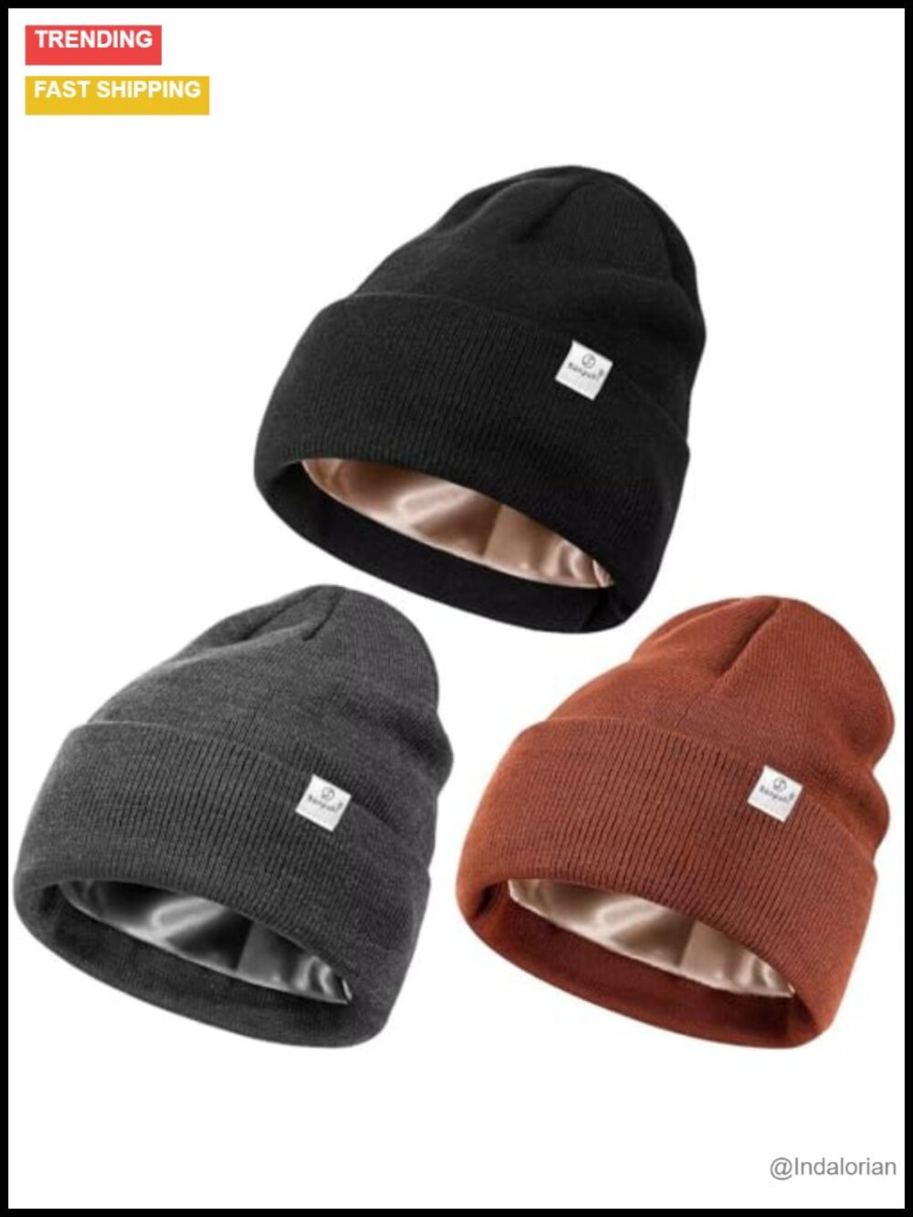 Satin Lined Winter Beanie Hats for Women Men Knit Soft Warm Cuffed Hat